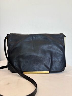 J. Crew Black Leather minimalistic Crossbody Bag with Gold Accent